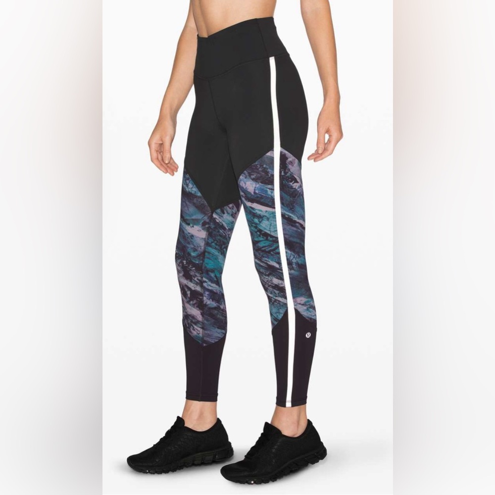 Lululemon Leggings Womens 4 Run to Reset Reflective Colorblock Black High Rise